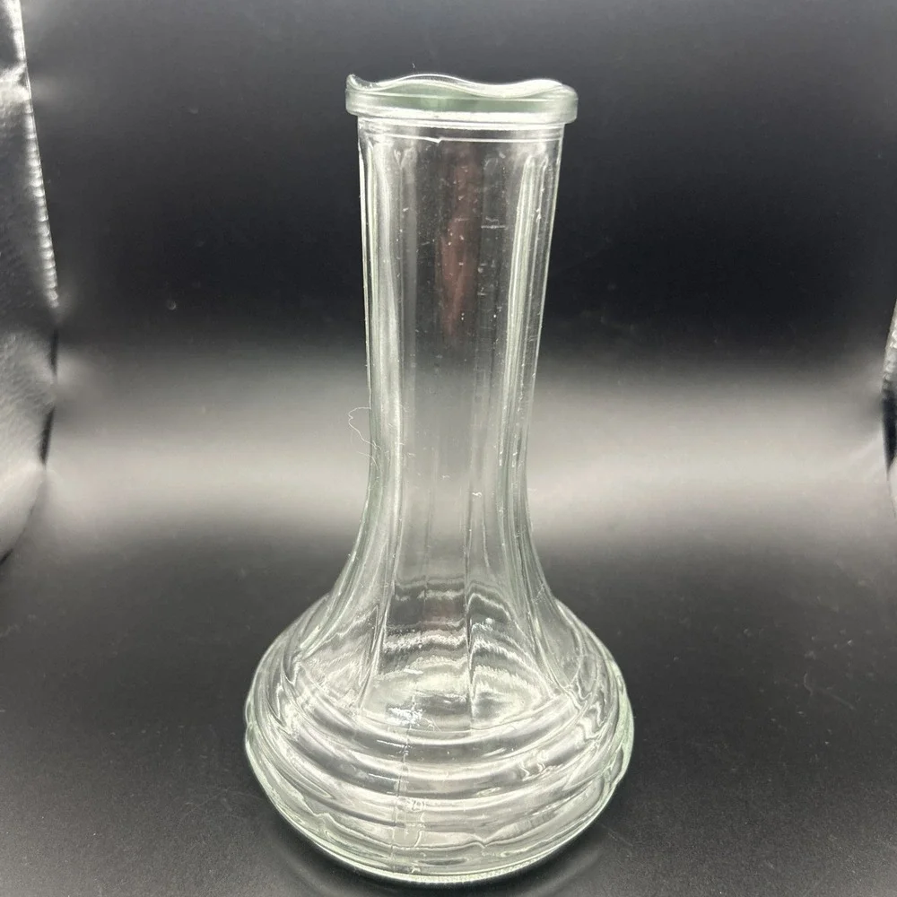Vintage Flower Bud Vase Scalloped Clear Ribbed Glass 6